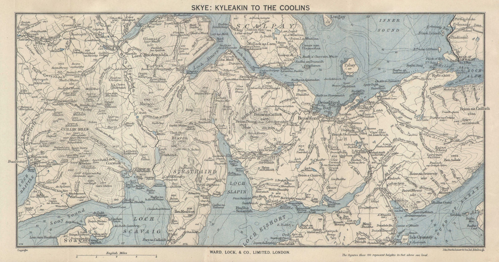 ISLE OF SKYE SOUTH. Kyleakin to the Cuillins. Scotland. WARD LOCK 1950 old map